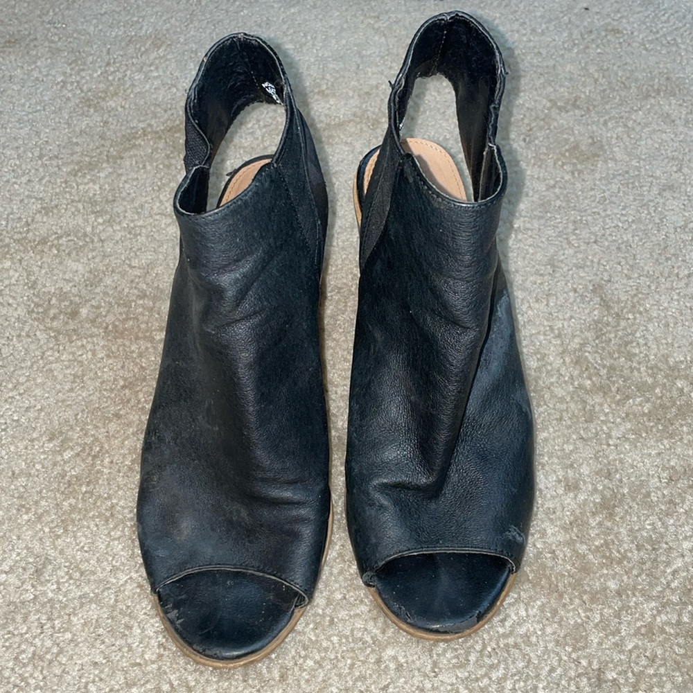 Black Peep Toe Sling Back Heeled Booties